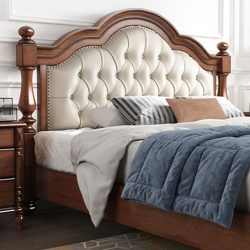 Mid-Century Modern Standard Bed Solid Wood Panel Bed with Upholstered Headboard