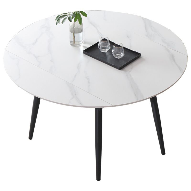 Modern Style Sintered Stone Dining Table White Round Home Table with Black Frame