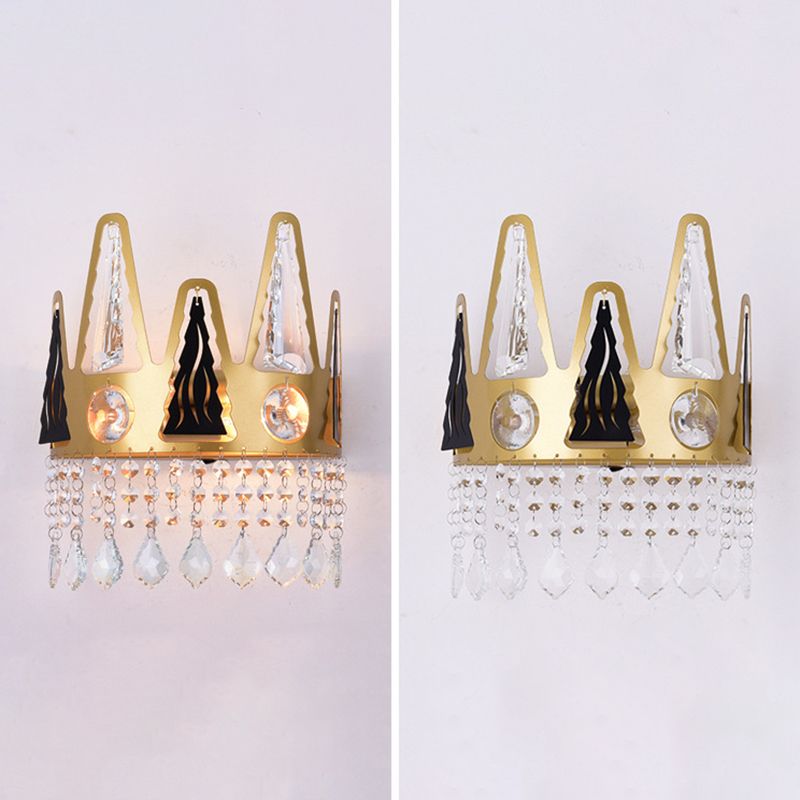 Iron and Crystal 2 - Light Wall Sconce Post Modern Wall Light in Gold and Clear