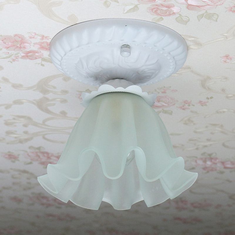 Wit/Groen/Roze Bloemenplafondlamp Pastorale Stijl Mat Melkachtig Glas 1-Lamp Gangpad Inbouwlamp
