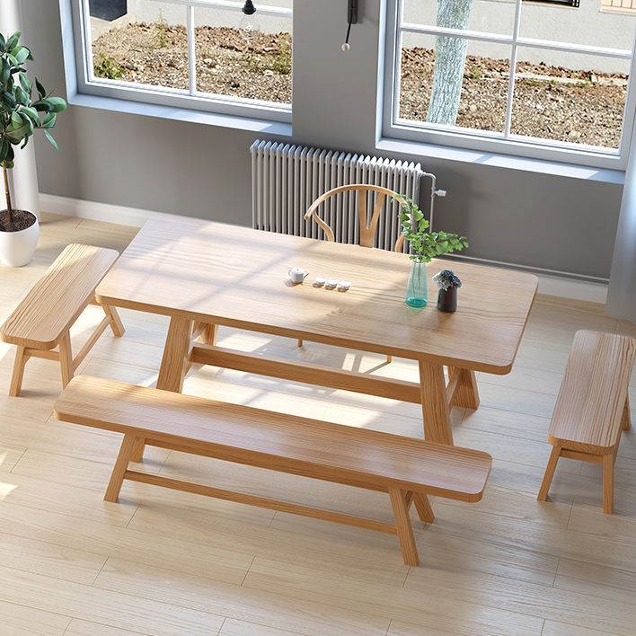 Pine Solid Wood Dining Table Trestle Base Dining Table in Natural