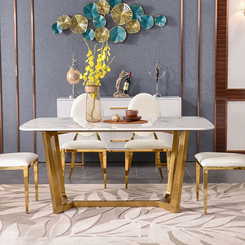 Metal Traditional Luxury Rectangular Table Sintered Stone Indoor Table with Trestle