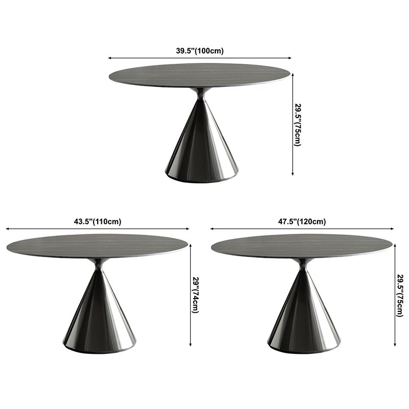 Sintered Stone Modern Round Dining Table Black Stone Top Table with Pedestal