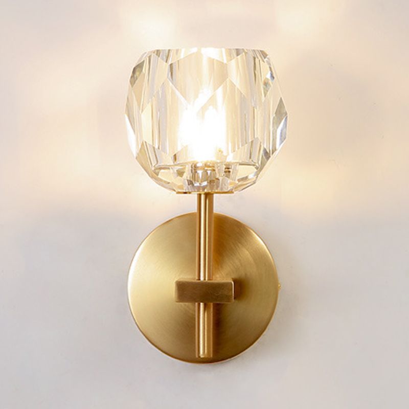 Nordic Style Metal Wall Light Geometric Gold Wall Sconce with Crystal for Bedroom