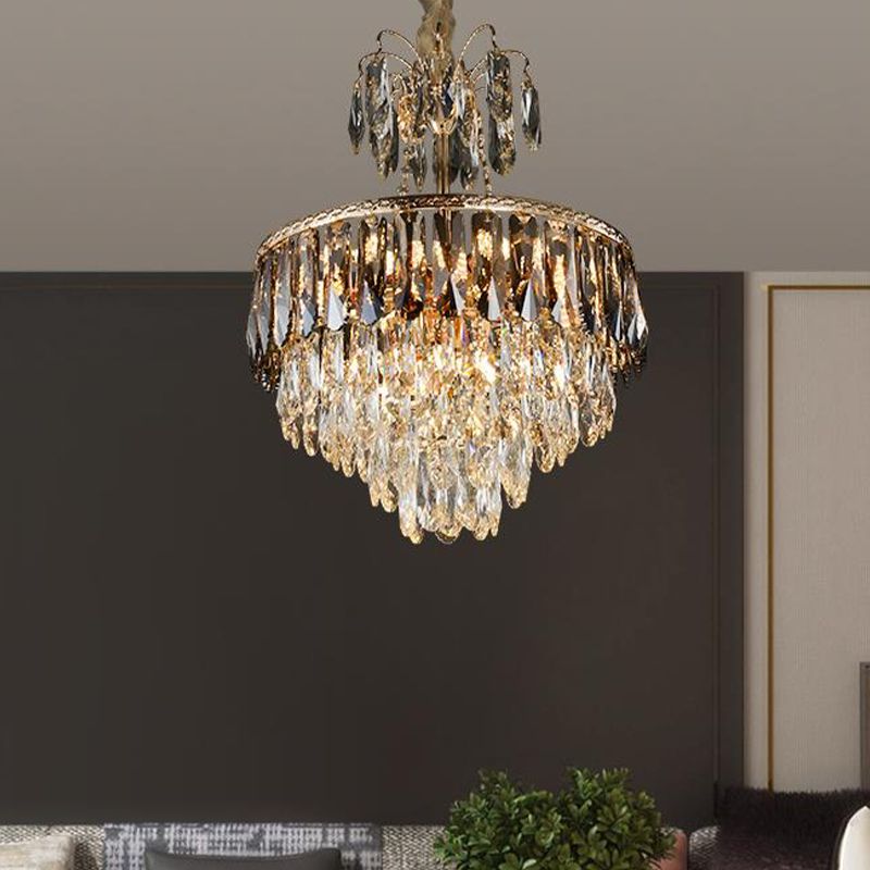 Crystal Tiered Chandelier Lighting Contemporary 8 Heads Gold Ceiling Pendant Light for Living Room