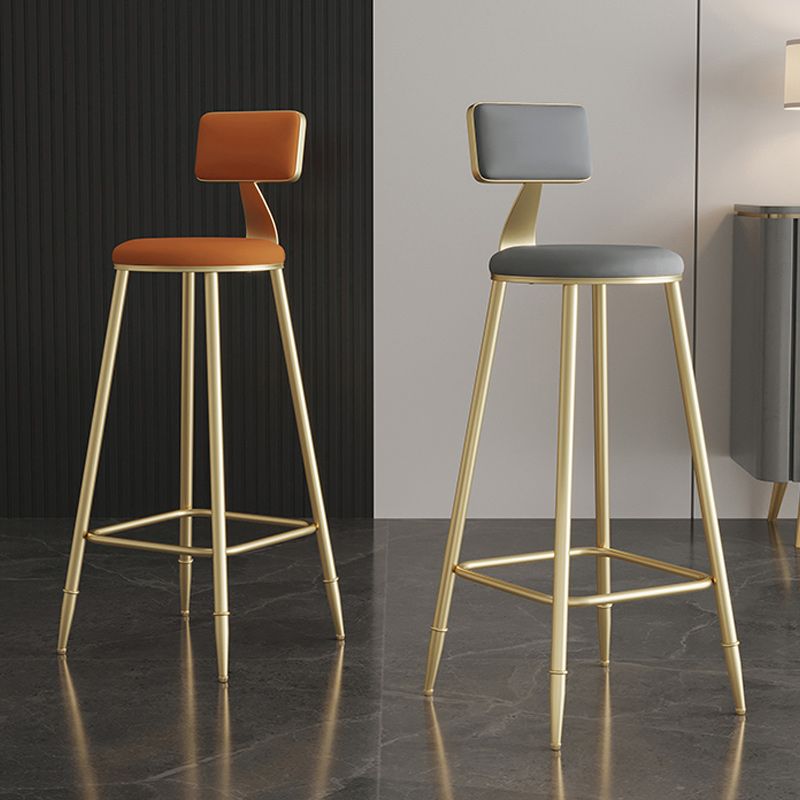 Nordic Armless Backrest Counter Stool Iron Dining Room Bar Stool with Cushion and Pedal