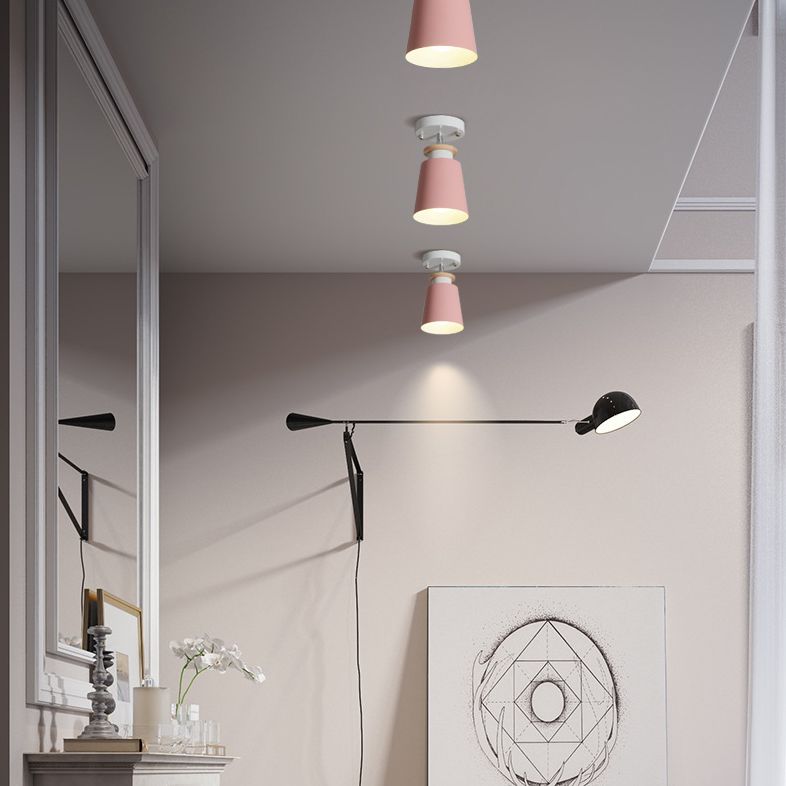1 Light Ceiling Lighting Nordic Style Metal Cone Semi Flush Mount Lighting for Living Room