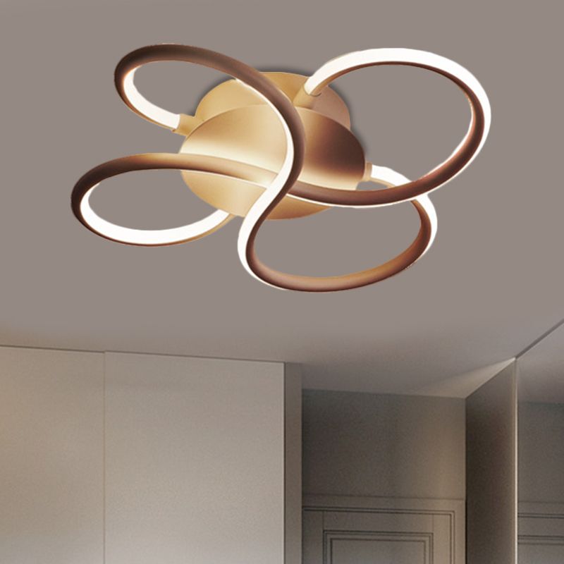 Coffee LED Floral Flush Mount Fixture Simplicity Metallic Ceiling Light for Sleeping Room