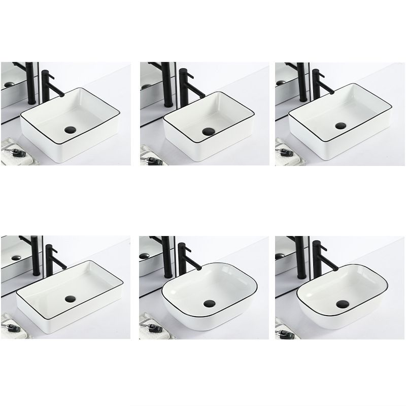 Contemporary Bathroom Sink with Pop-Up Drain Porcelain Rectangular Vessel