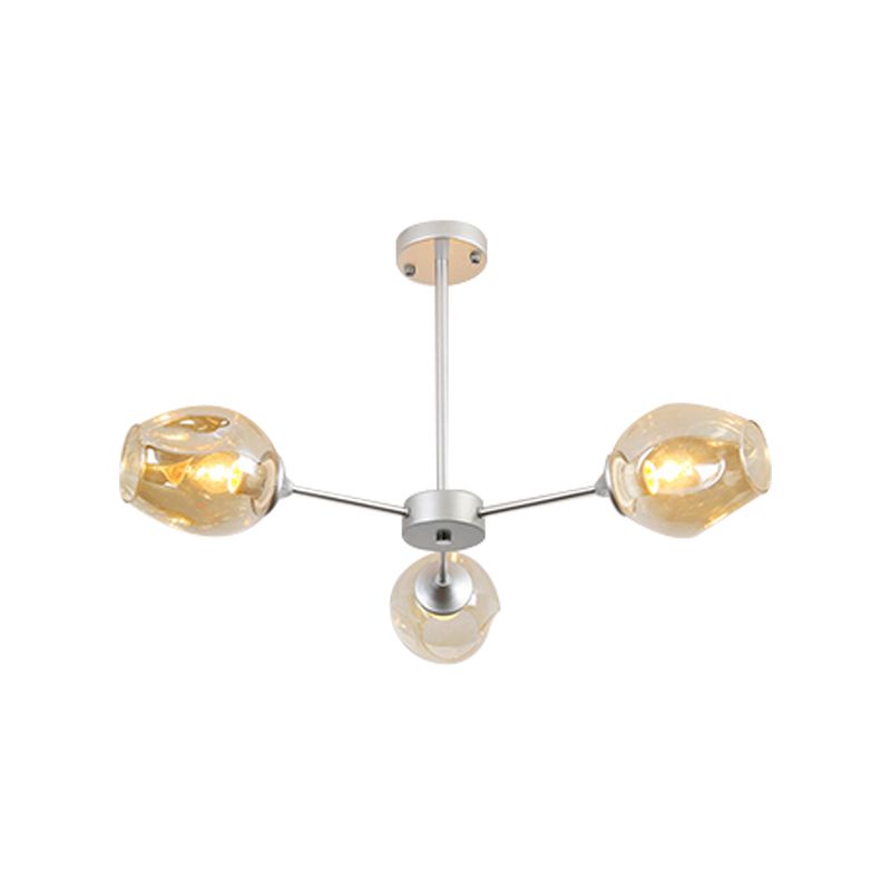 Modernist 3/6/8 Lights Hanging Chandelier Black/Chrome Sputnik Suspension Pendant with Blue/Amber Glass Shade