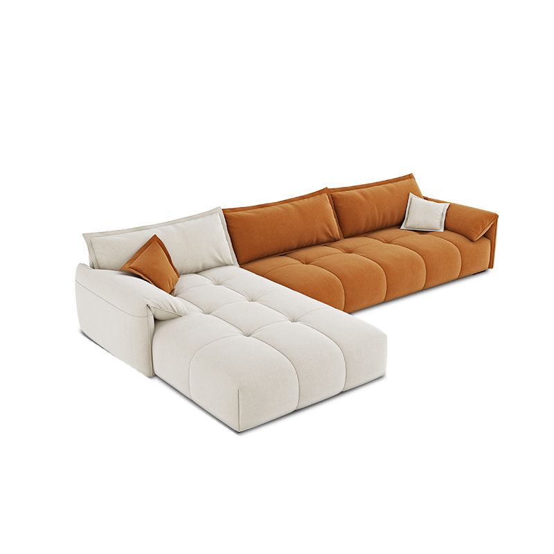 Tufted Loose Back Sofa with Chaise Nordic Pillow Top Arm Sofa in Orange and White