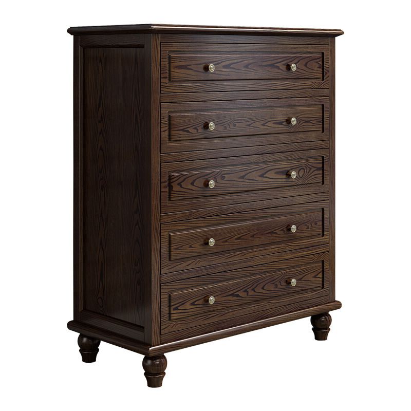 Contemporary Accent Chest with 5 Drawers and Bun Feet in Solid Wood