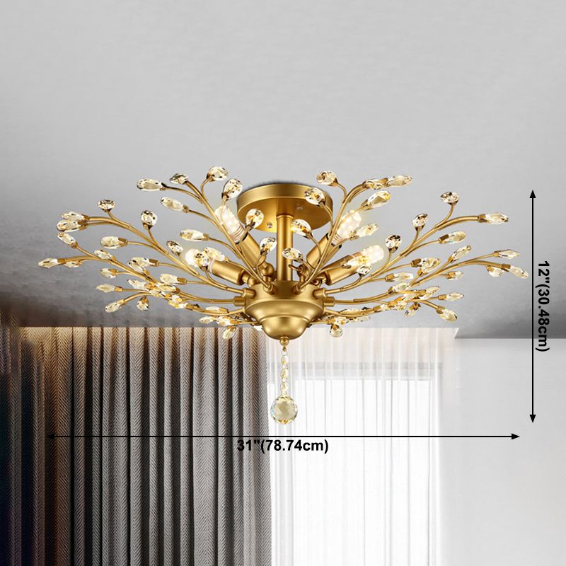 Contemporary Leaf Flush Light Crystal Flush Mount Ceiling Fixture in Black
