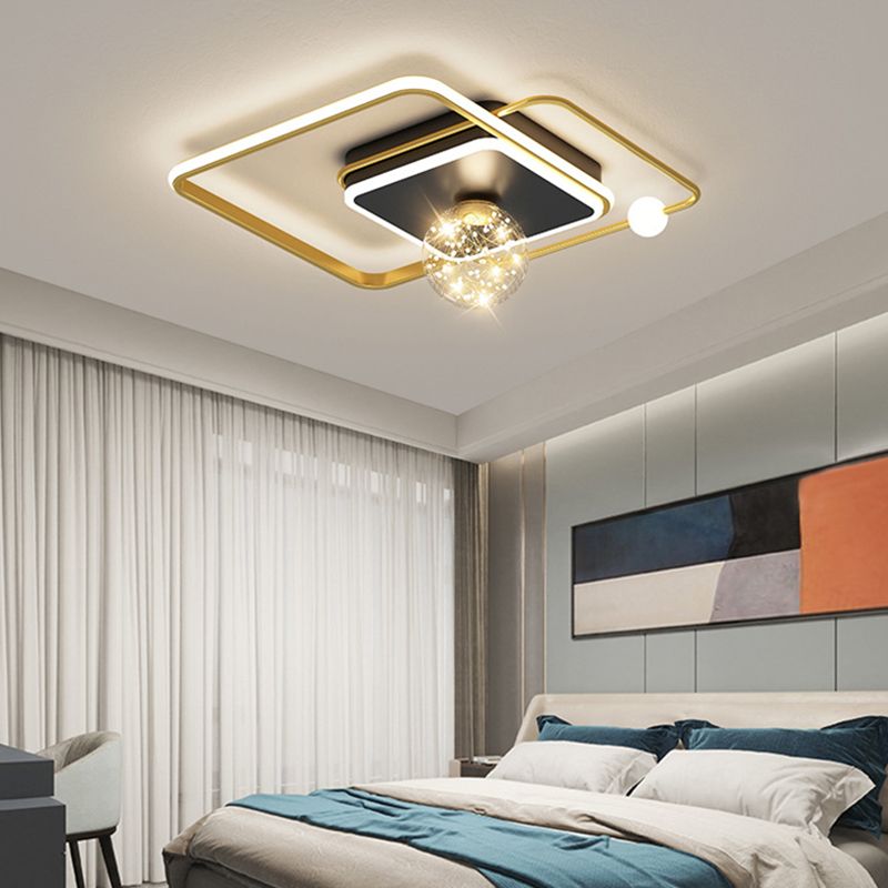 1-Light Black Gold Flush Mount Metal LED Minimalism Ceiling Light Fixture for Bedroom