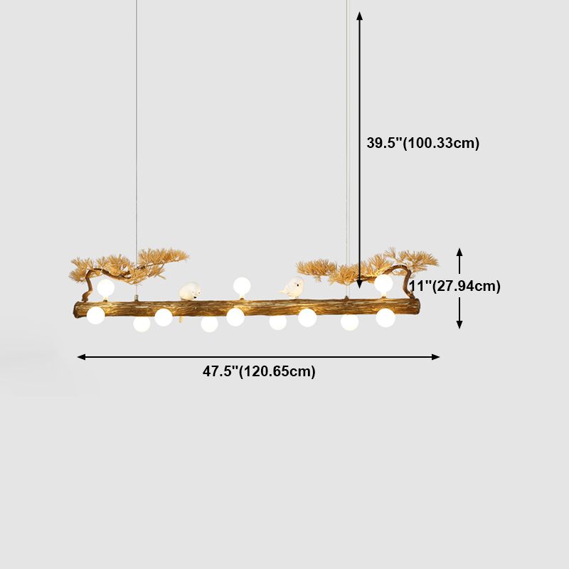Modern Resin Island Light Fixture Stump Restaurant Hanging Lamp with White Glass Shade