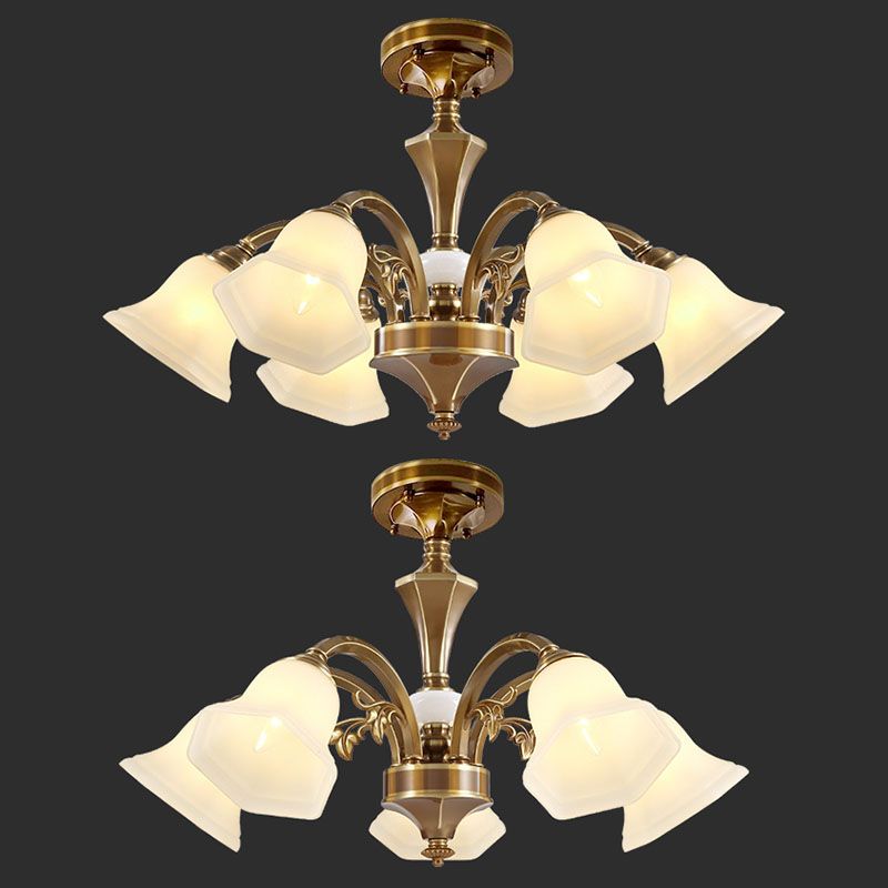 American Style Ceiling Light Bell Shape Ceiling Lamp with Glass Shade for Living Room