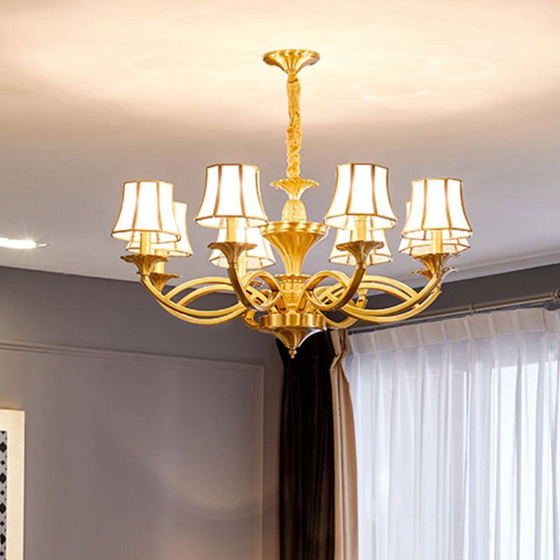 Multi-Head Chandelier Light Traditional Barrel Pendant Lamp with White Glass Shade