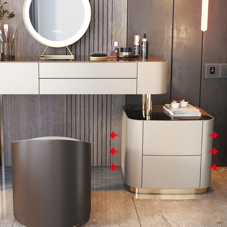 Glass Vanity Desk with 5 Storage Drawers 16.14" Wide Cream Wood Vanity Set