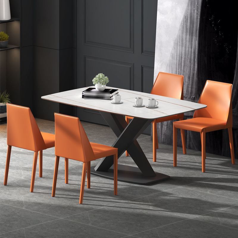 Silla de comedor de piel sintética contemporánea, sillas sin brazos de comedor de metal para uso doméstico