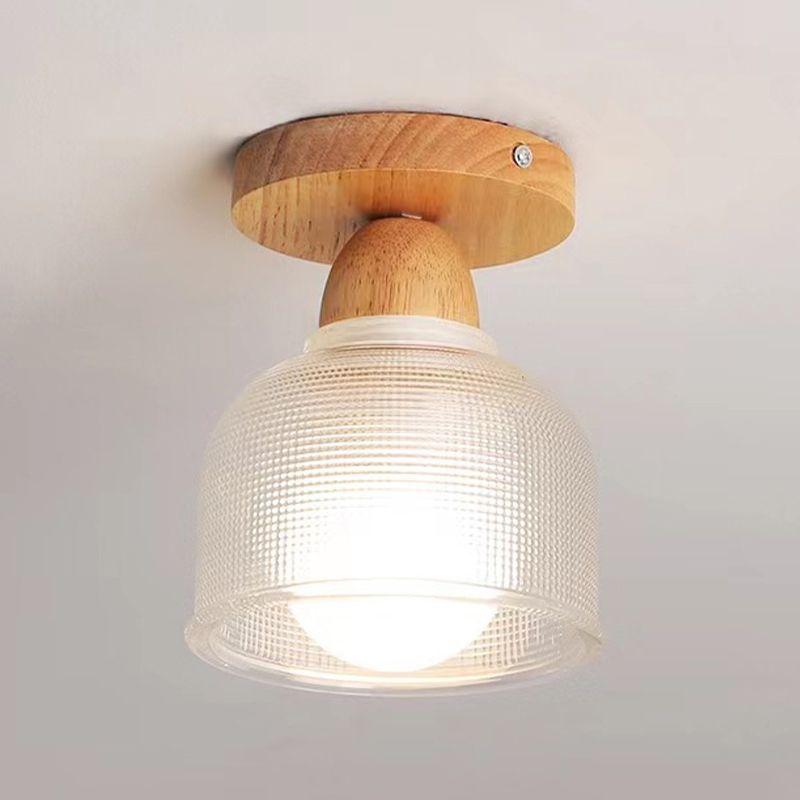 Modern Ceiling Light 1-Light Wooden Ceiling Mount Light with Glass Shade for Bedroom