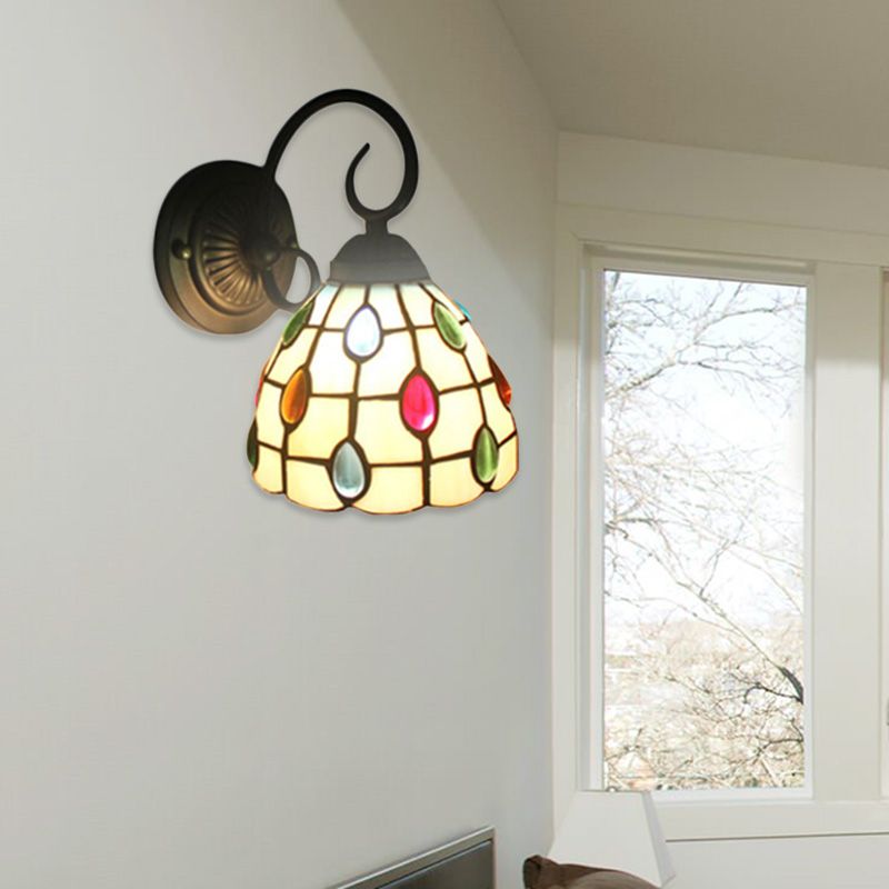 Tiffany Dome Wall Sconce with Colorful Jewelry Art Glass 1 Light Wall Light in Blue/Clear for Restaurant