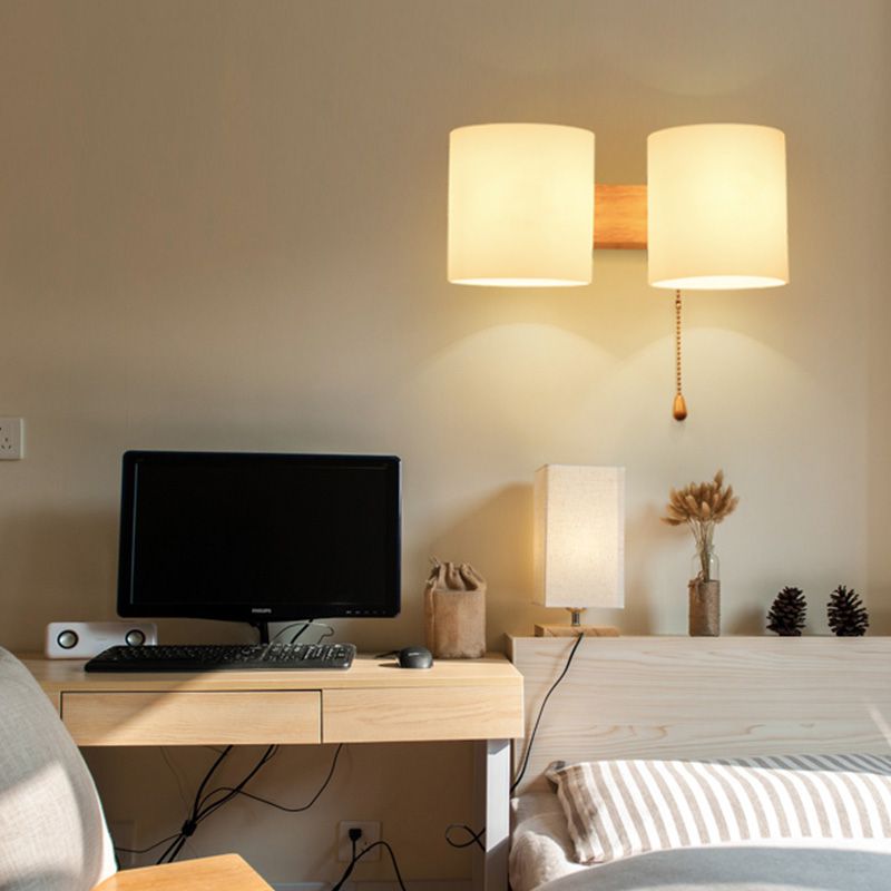 1/2 Head Wall Sconce Light Modernist Wood Wall Lighting Fixtures for Bedroom