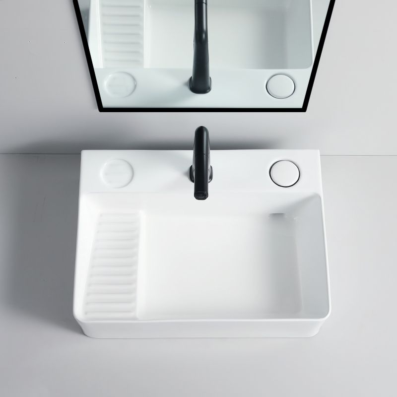 Modern Bathroom Sink Porcelain Rectangular Vessel Lavatory Sink with Pop-Up Drain