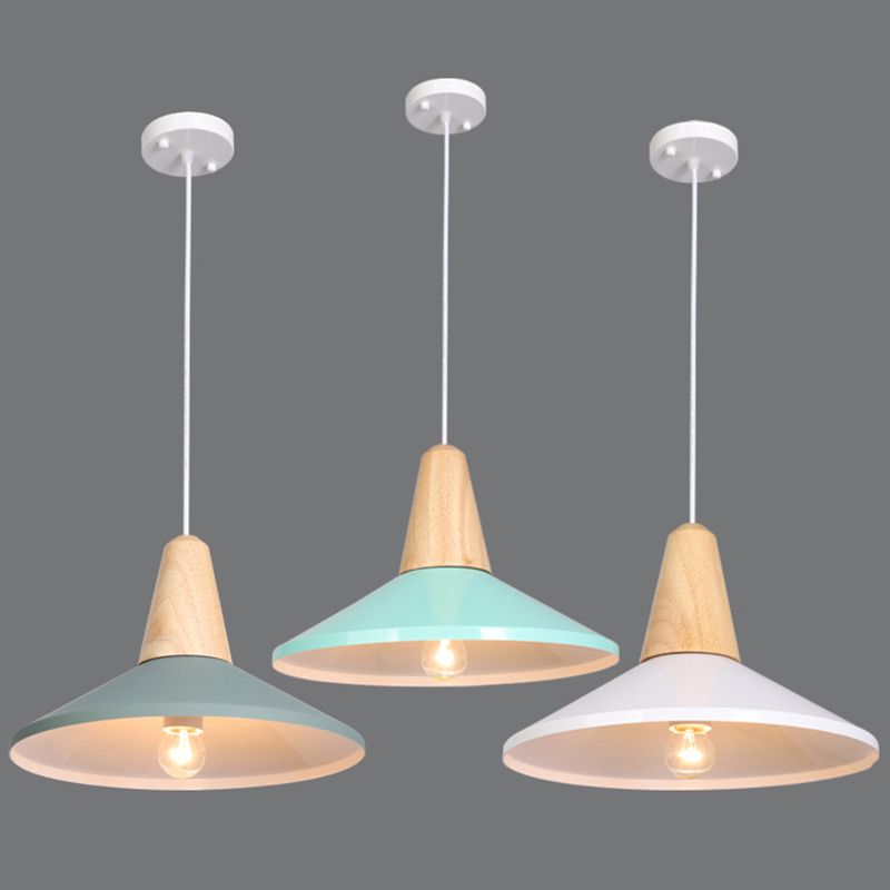 Houten kegel hanglamp in moderne beknopte stijl gelakte ijzeren macaron hangende lamp