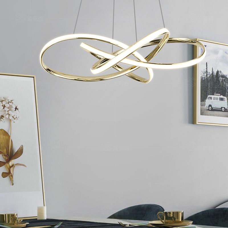 Gold Plated Circling Pendant Chandelier Minimalistic Metal LED Suspension Light for Restaurant