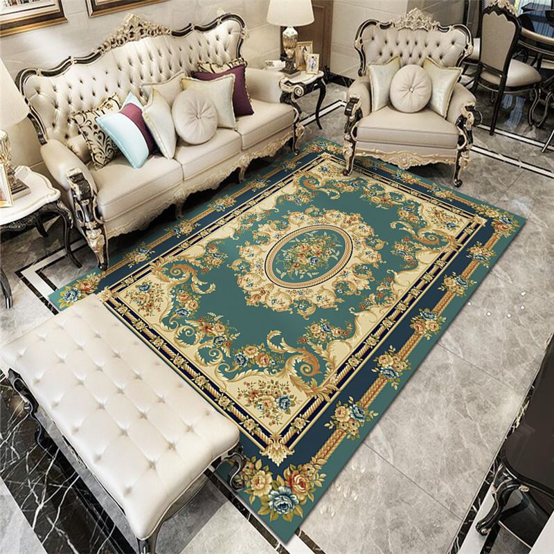 Mid-Century Indoor Rug Classic Floral Printed Carpet Non-Slip Backing Carpet for Living Room