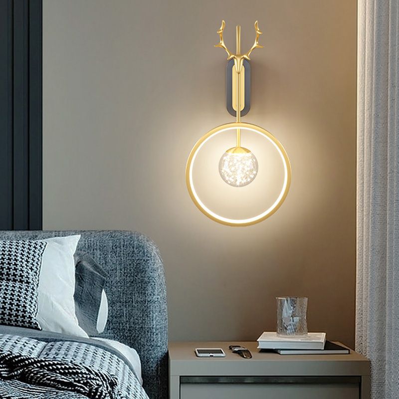 Modern Minimalist Style Circular Wall Mounted Light fixture Glass Wall Light Sconces with Antlers