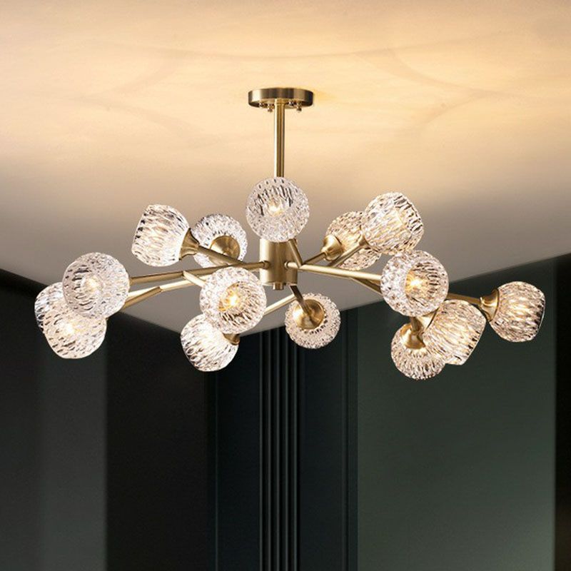 Metallic Branch Hanging Lamp Postmodern Gold Finish Chandelier with Ball Clear Crystal Shade