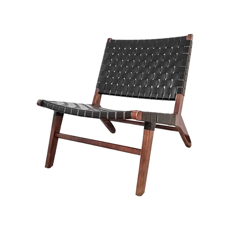 Leather Woven Back Chair Basic Four Leg Lounge Chair for Living Room