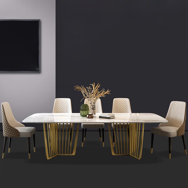 Glam 1/4/6/7/9 Pieces Dining Table Set White and Gold Rectangle Dinette Set