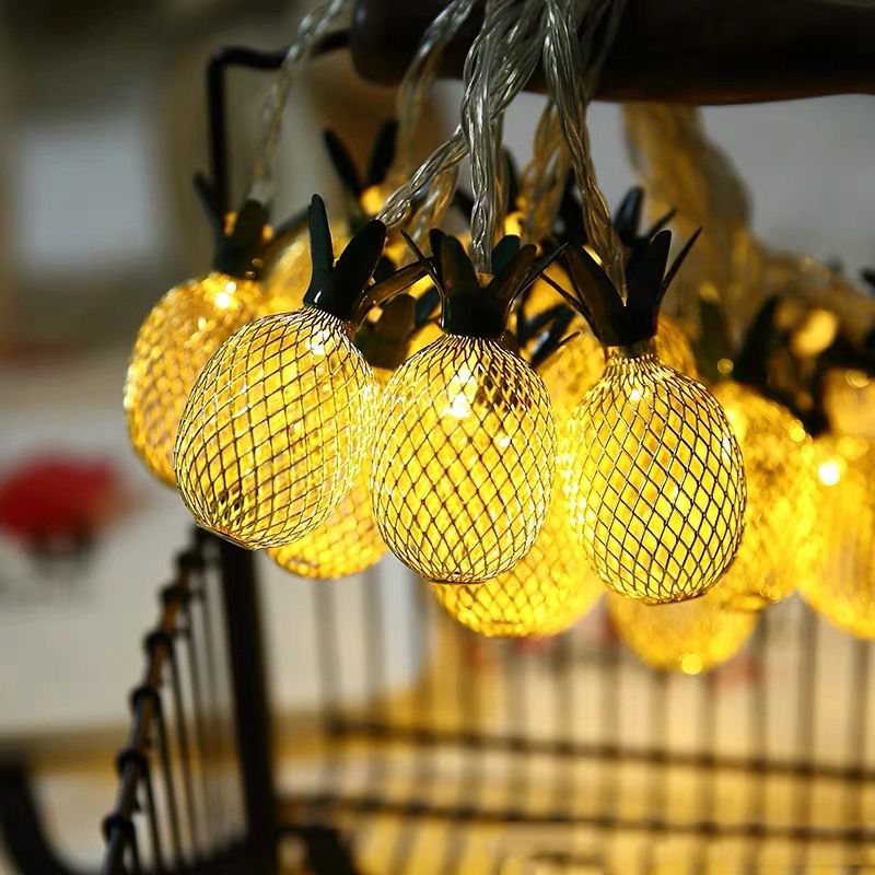 Artistic Pineapple LED Fairy Lamp Metallic Backyard Battery String Light in Yellow