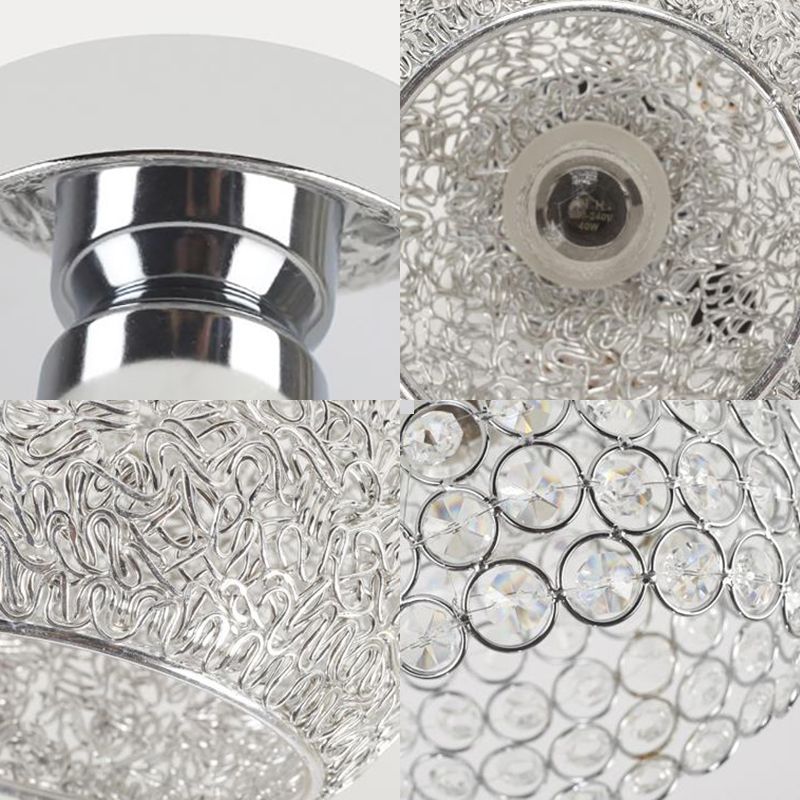 Romantic Globe Flush Mount Light 1 Head Metal and Clear Crystal Ceiling Light in Chrome for Corridor