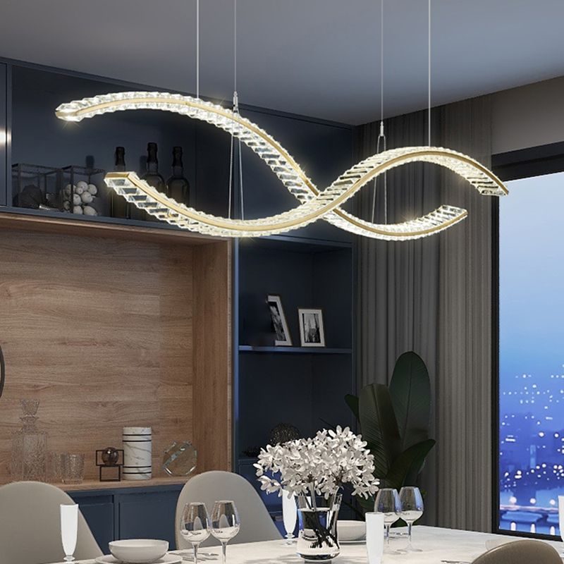 Modern Style Wave Shape Island Pendants Crystal Pendant Lights for Dining Room