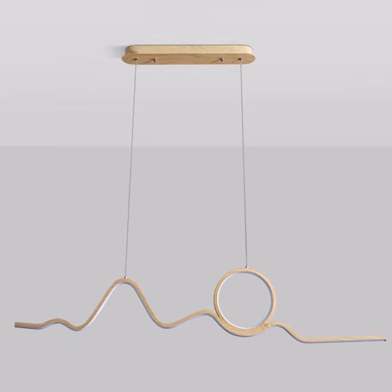 2-Light Beige Island Lighting Modern Wooden LED Ceiling Light for Bedroom