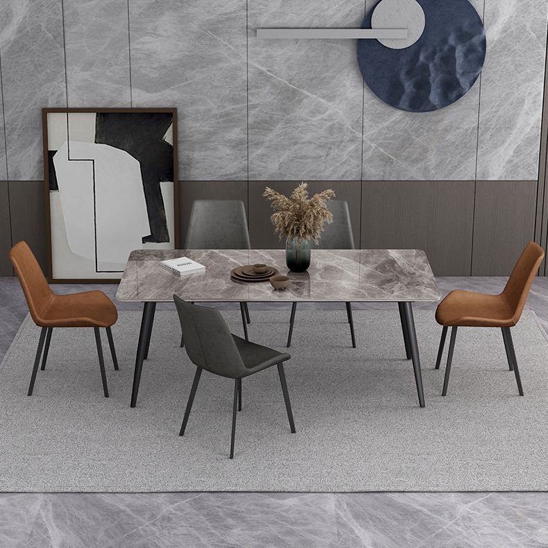 Industrial Style Sintered Stone Dining Table Carbon Steel 4 Legs Base Rectangle Table for Home