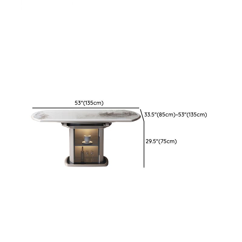 Stone Tabletop Round Extendable Dining Table in White with Storage