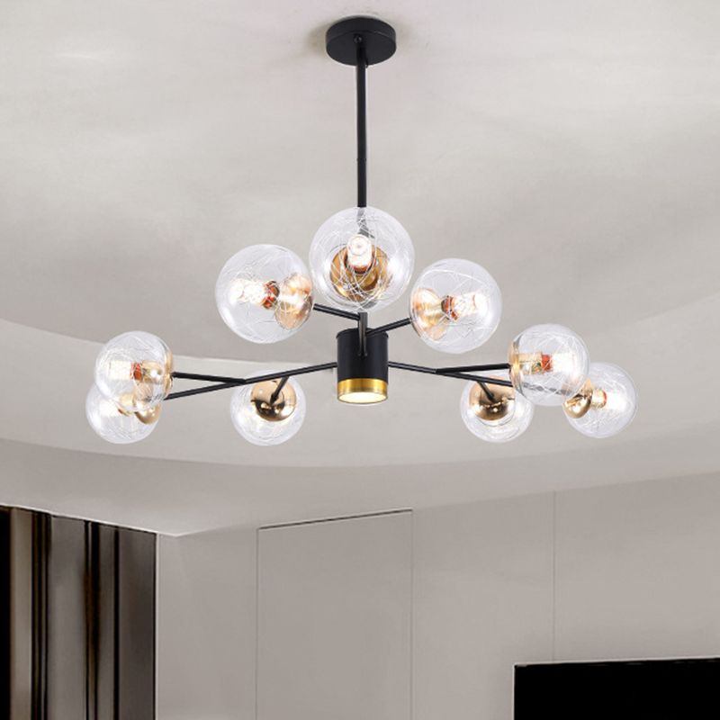 Black Round Pendant Chandelier Minimalist Style Glass Chandelier Light Fixture for Living Room