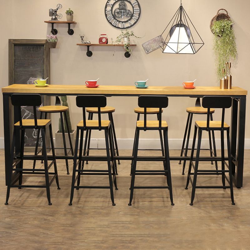 Pine Wood Bar Dining Table Industrial Style Rectangle Bar Table with Trestle for Bar