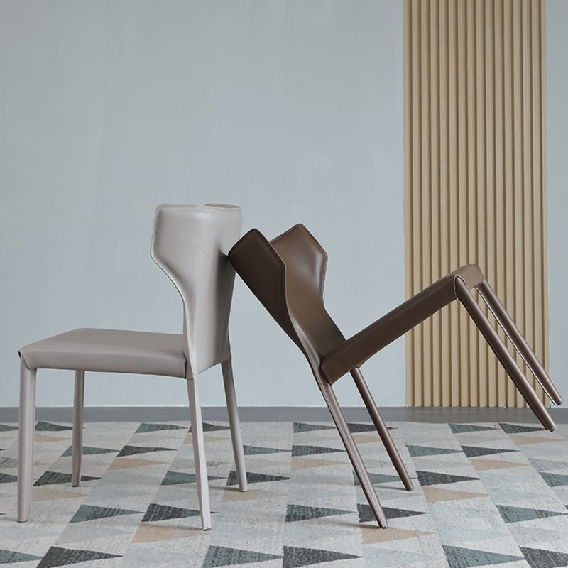 Modern Wingback Dining Chairs Faux Leather Armless Side Chair