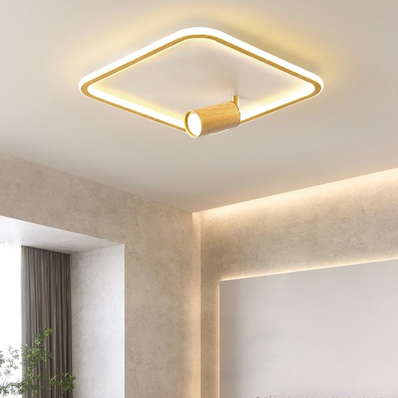Squared Wood LED Flush Mount Modern Flush Bedroom Ceiling Lights with Spotlight