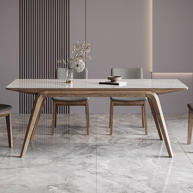 Industrial Dinner Table Stone Rectangle Dining Site Table in White