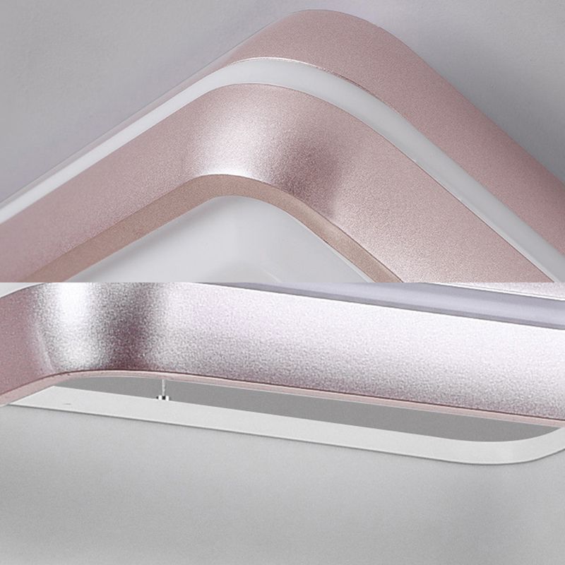 Iluminación colgante de metal rectangular con esquina redonda de estilo simple Led colgante de led de oro rosa para comedor