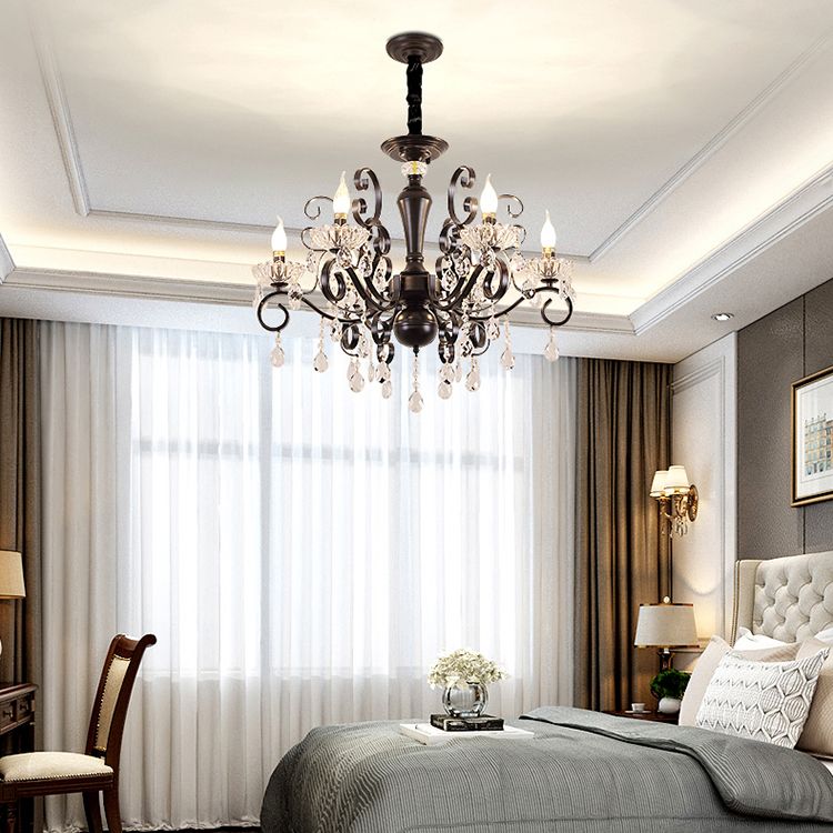 Crystal 6 Lights Hanging Ceiling Lights Raindrop European Suspended Lighting Fixture for Living Room