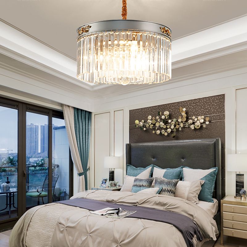 Moderne Drum Kronleuchter Leuchte rechteckige Kristall 3/4 Leuchten Esszimmer Hängende Licht, 16 "/19,5" breit