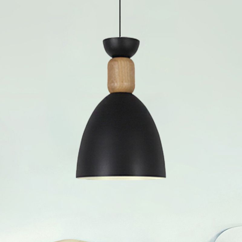 Dining Room Domed Suspension Light Metal Wood One Bulb Macaron Hanging Light