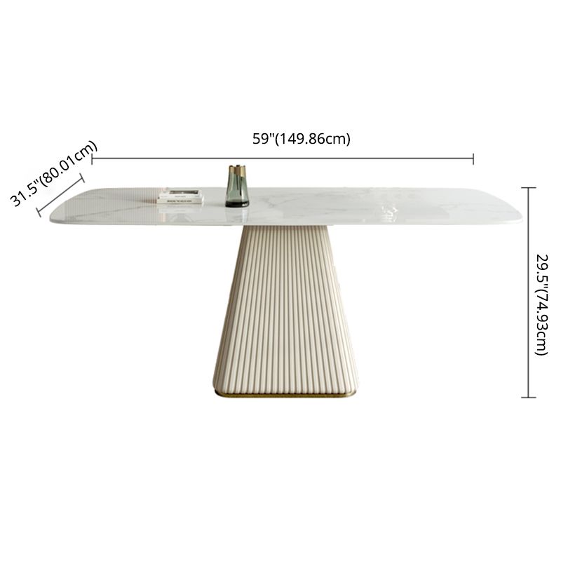 Contemporary Style Sintered Stone Dining Table with White Fixed Table and Pedestal Base